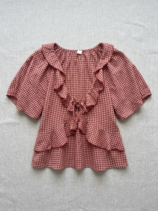 Old Navy Tops - 🍒2/25$ Old Navy Pink and Burgundy Gingham Ruffle Blouse